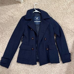 American Eagle Outfitters Dark Blue Peacoat Wool Blend Small